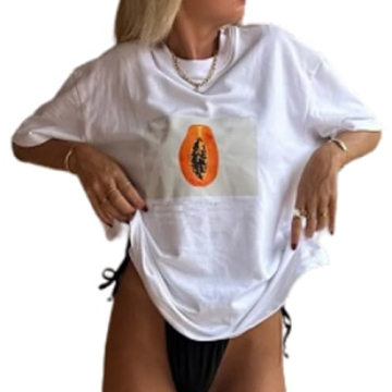 Women Graphic Oversized Fruit Print Tee for Summer