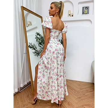 Floral Puff Sleeve Maxi Dress Summer Beach Outfit