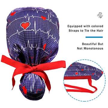 3pcs Long Hair Working Caps Buttons Sweatband Ribbon Tie Ponytail Hats Head Covers Hair Caps for Women