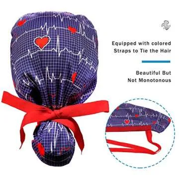 3pcs Long Hair Working Caps Buttons Sweatband Ribbon Tie Ponytail Hats Head Covers Hair Caps for Women