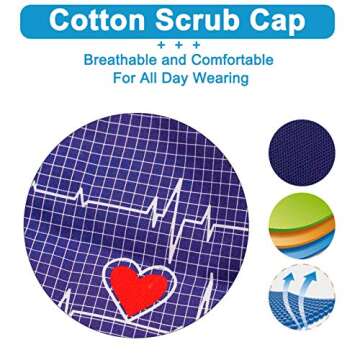 3pcs Long Hair Working Caps Buttons Sweatband Ribbon Tie Ponytail Hats Head Covers Hair Caps for Women