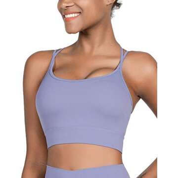 MotoRun Women's Longline Strappy Sports Bras Wirefree Workout Removable Padded Yoga Bra Blue Small