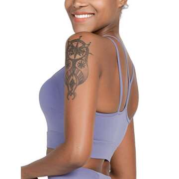 MotoRun Women's Longline Strappy Sports Bras Wirefree Workout Removable Padded Yoga Bra Blue Small