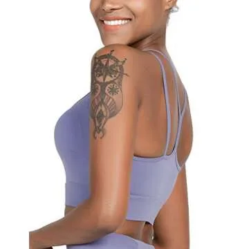 MotoRun Women's Longline Strappy Sports Bras Wirefree Workout Removable Padded Yoga Bra Blue Small