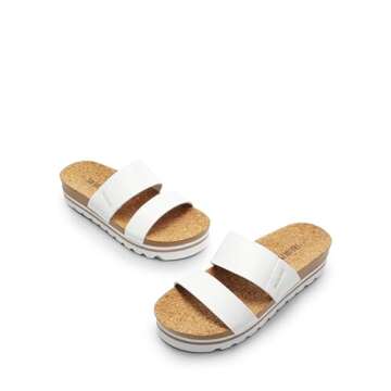 DREAM PAIRS Women's Platform Slides Sandals with Arch Support, Comfortable Beach Slip-on Flat Sandals, Casual 2-Strap Cork Cushion Wedges for Women, White Size 7 SDPW2415W