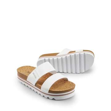 DREAM PAIRS Women's Platform Slides Sandals with Arch Support, Comfortable Beach Slip-on Flat Sandals, Casual 2-Strap Cork Cushion Wedges for Women, White Size 7 SDPW2415W