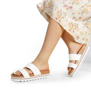 DREAM PAIRS Women's Platform Slides Sandals with Arch Support, Comfortable Beach Slip-on Flat Sandals, Casual 2-Strap Cork Cushion Wedges for Women, White Size 7 SDPW2415W