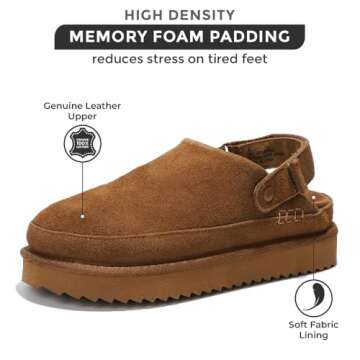 Project Cloud Genuine Suede Clogs for Women - Memory Foam Platform Clogs Womens Shoes - Nonslip Slid...