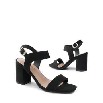 DREAM PAIRS Women's High Chunky Heels Square Toe Block Ankle Strap Dress Comfort Sandals,Size 8,BLACK-NUBUCK,SDHS2359W