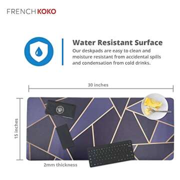 French Koko Large Mouse Pad, Long Desk Mat Keyboard Pad Desktop Accessories Home School College Decor Supplies Pretty Mousepad Big Computer Office Essentials Women Girls XL Cute Modern Dark Chic