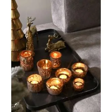 DN DECONATION 8PCS Mercury Glass Candle Holder,Assorted Mercury Glass Votive Candle Holders,Vintage Tea Light Candle Holder for Wedding, Parties, Centerpieces, Decorations