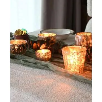 DN DECONATION 8PCS Mercury Glass Candle Holder,Assorted Mercury Glass Votive Candle Holders,Vintage Tea Light Candle Holder for Wedding, Parties, Centerpieces, Decorations