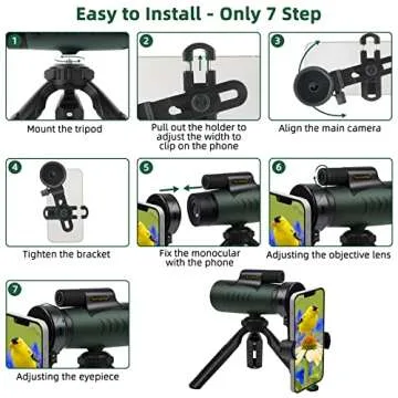 High Powered 12x50 Monocular Telescope with Tripod
