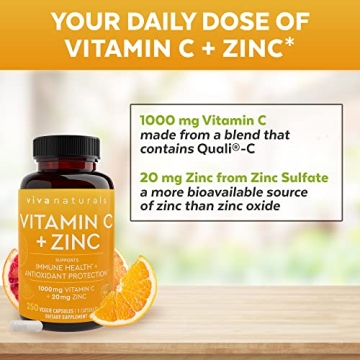Viva Naturals Vitamin C 1000mg & Zinc 20mg – 250 Capsules