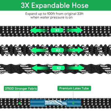 100 ft Expandable Garden Hose, 2025 New Kink Free Flexible Water Hose 100ft with 10 Pattern Spray No...