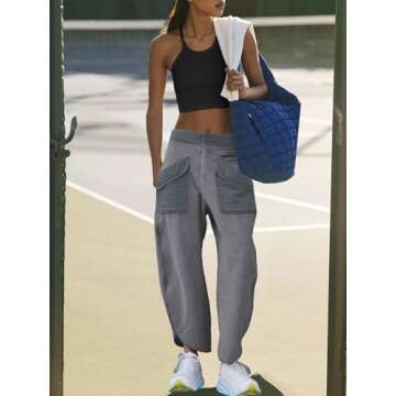 LAMISSCHE Oversized Barrel Lounge Pants Women Wide Leg Sweatpants with Pockets Baggy Cropped Pants (...