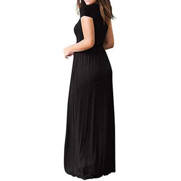 I2CRAZY Women Short Sleeve Loose Plain Maxi Dresses Casual Empire Waist Long Bohemian Dresses with Pockets Summer Beach Dress-L,Black