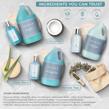 Terra Pure H2O Tropical Infuse Gallon & Dispenser Set | Shampoo, Conditioner, Body Wash Gallons | Refillable 10.14oz Pump Bottles