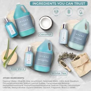 Terra Pure H2O Tropical Infuse Gallon & Dispenser Set | Shampoo, Conditioner, Body Wash Gallons | Refillable 10.14oz Pump Bottles