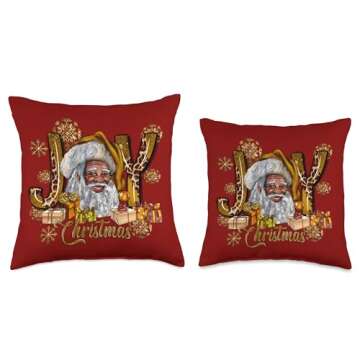 Melanin Santa Decor & Apparel Melanin Christmas Decor Joy Black Jolly Brown Santa Throw Pillow, 16x16, Multicolor