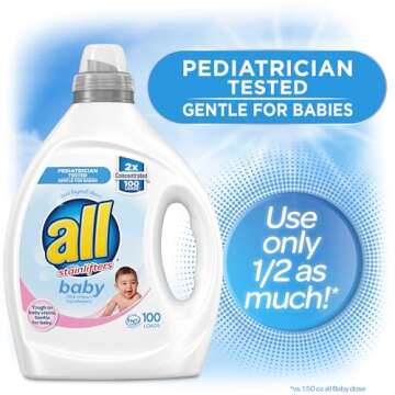 all Liquid Laundry Detergent, Gentle for Baby, Hypoallergenic & Free Of Dyes, 2X Concentrated, 100 Loads