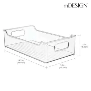 mDesign Wide Plastic Kitchen Storage Container Bins with Handles -Organization in Pantry, Cabinet, Refrigerator or Freezer Shelves - Food Organizer for Fruit, Yogurt, Squeeze Pouches - Clear