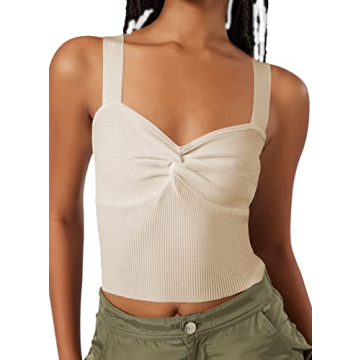 SAFRISIOR Women Sweetheart Neck Twist Crop Tank Top