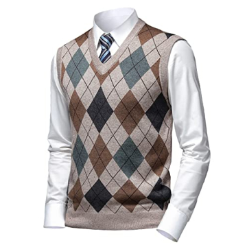 Herothorn Men's Warm Argyle Sweater Vest - Classic V-Neck Knitwear