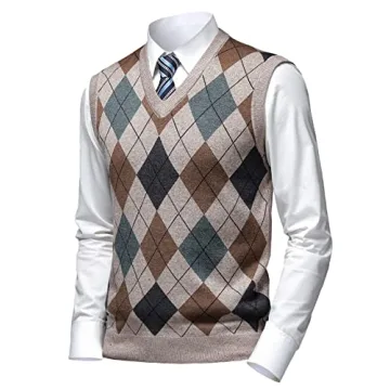 Herothorn Men's Warm Argyle Sweater Vest - Classic V-Neck Knitwear