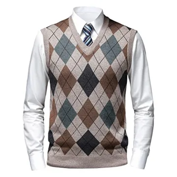 Herothorn Men's Classic Argyle Sweater Vest Camel