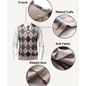 Herothorn Men's Classic Argyle Sweater Vest Camel
