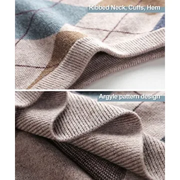 Herothorn Men's Classic Argyle Sweater Vest Camel