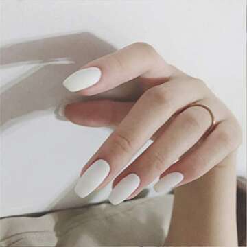 Twinklede Medium Coffin Press on Nails White Matte Ballerina Fake Nails Full Cover Acrylic False Nails for Women and Girls (24 PCS) (A White)