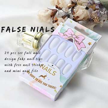 Twinklede Medium Coffin Press on Nails White Matte Ballerina Fake Nails Full Cover Acrylic False Nails for Women and Girls (24 PCS) (A White)