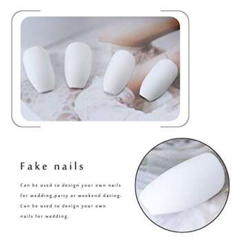 Twinklede Medium Coffin Press on Nails White Matte Ballerina Fake Nails Full Cover Acrylic False Nails for Women and Girls (24 PCS) (A White)
