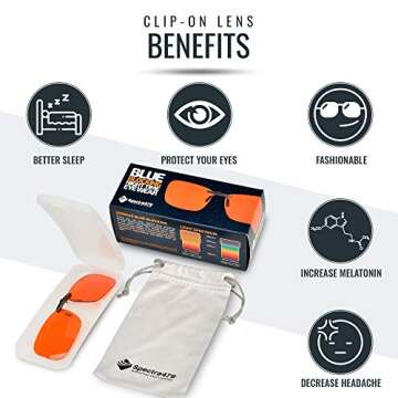 Blue Light Blocking Clip On Glasses - 99.9 Percent Effective Computer Glasses for Men & Women, Durab...