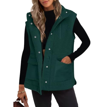 ANRABESS Womens Fuzzy Fleece Vest Sleeveless Casual Warm Button Down Sherpa Jackets Outerwear With P...