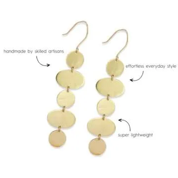 INK+ALLOY Gold Dangle Earrings for Women, Gretchen Brass Oval Circle Long Statement Beach Boho Earrings, Hypoallergenic Handmade Jewelry for the Modern Bohemian, 3.5-Inch