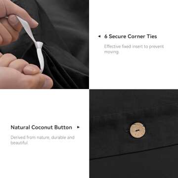 JELLYMONI Bedding Duvet Cover King Size - 100% Washed Cotton Linen Like Textured Comforter Cover, 3 Pieces Breathable Soft Bedding Set with Button Closure (Black, King 104"x90")