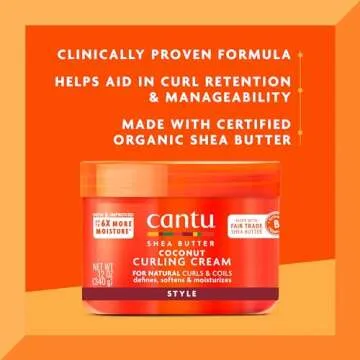 Cantu Coconut Curling Cream for Natural Hair with Pure Shea Butter, 12 oz (Pack of 2)
