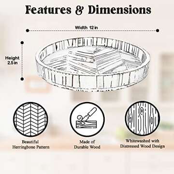 Paper and Pallet Rustic White Wood Lazy Susan - 12.5 Inch Farmhouse Turntable Kitchen Cabinet Organizer Tray - Distressed Round Wooden Spice Rack - Rotating Centerpiece for Dining Table & Countertop