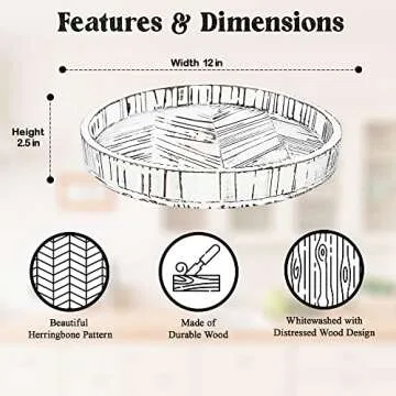 Paper and Pallet Rustic White Wood Lazy Susan - 12.5 Inch Farmhouse Turntable Kitchen Cabinet Organizer Tray - Distressed Round Wooden Spice Rack - Rotating Centerpiece for Dining Table & Countertop