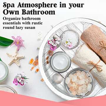 Paper and Pallet Rustic White Wood Lazy Susan - 12.5 Inch Farmhouse Turntable Kitchen Cabinet Organizer Tray - Distressed Round Wooden Spice Rack - Rotating Centerpiece for Dining Table & Countertop