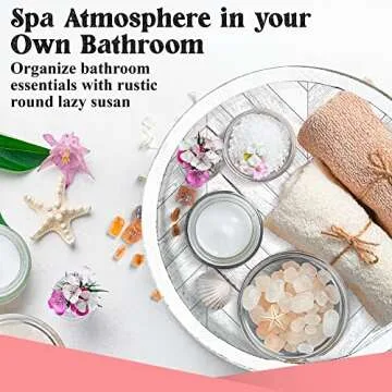 Paper and Pallet Rustic White Wood Lazy Susan - 12.5 Inch Farmhouse Turntable Kitchen Cabinet Organizer Tray - Distressed Round Wooden Spice Rack - Rotating Centerpiece for Dining Table & Countertop