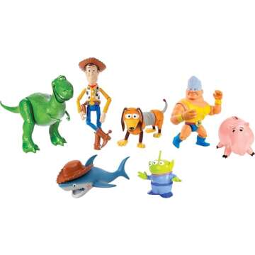 Mattel Disney and Pixar Toy Story Set of 7 Action Figures with Woody, Slinky, Rex, Hamm, Alien, Rock...