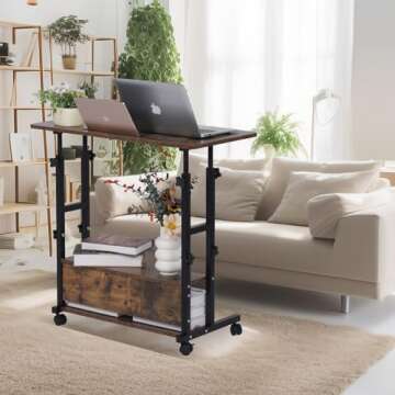 Small Standing Desk Adjustable Height, Mobile Stand Up Desk with Wheels, 32 Inch Portable Rolling De...