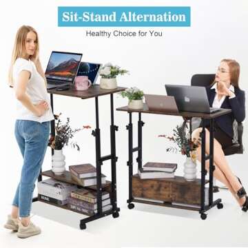Small Standing Desk Adjustable Height, Mobile Stand Up Desk with Wheels, 32 Inch Portable Rolling Desk Small Computer Desk, Portable Laptop Desk Standing Table Sit Stand Home Office Desks Rustic