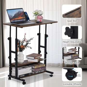 Small Standing Desk Adjustable Height, Mobile Stand Up Desk with Wheels, 32 Inch Portable Rolling Desk Small Computer Desk, Portable Laptop Desk Standing Table Sit Stand Home Office Desks Rustic