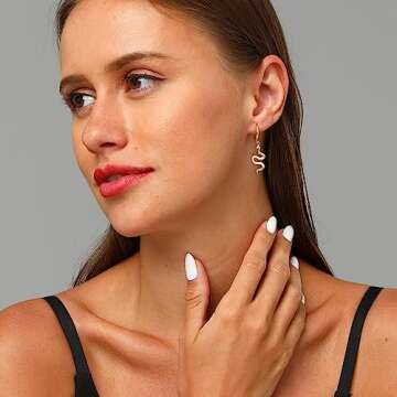 Gold Snake Personalized Huggie Hoop Dangle Stud Earrings Charm Nature Animal Earring Jewelry for Wom...