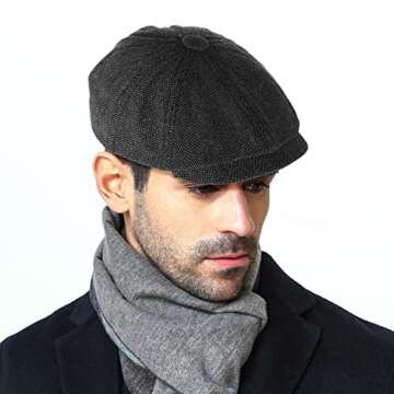 Lusofie Newsboy Men's Hat Flat Cap Cotton Newsboy Cap Adjustable Cabbie for Men Flat Cap Irish Cabbie Gatsby Cap Fishing Cap Golf Cap Black Peaky Blinders Hat